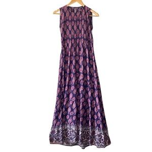 Lucky Brand Boho Maxi Dress Womens Large Purple Paisley Print Sleeveless Cowgirl